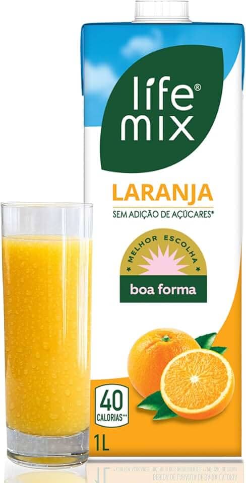 LIFE MIX - Suco de Laranja Natural Baixa Caloria - Sem Adição de Açúcares, Sem Conservantes e Corantes, Vitaminas C e D, Cálcio, Fibras e Ácido Fólico - Vegano - 1L