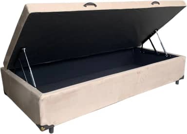 Cama Box Baú Solteiro Suede Bege Com Pistão A Gás - Estrutura Reforçada - Suíte Imperial