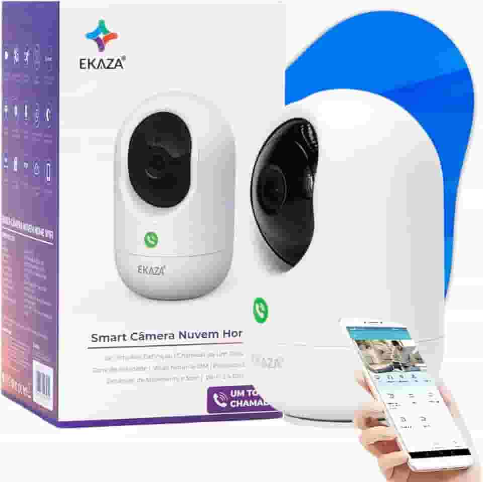 Câmera Inteligente Full HD Compatível com Alexa Babá Eletrônica Botão de Chamada Visão Noturna e Monitoramento Inteligente Detecção de Movimentos Armazenamento na Nuvem