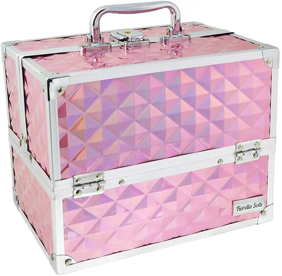 Maleta de Maquiagem Joias Vazia 6 Bandejas Com Fechadura COR:ROSA