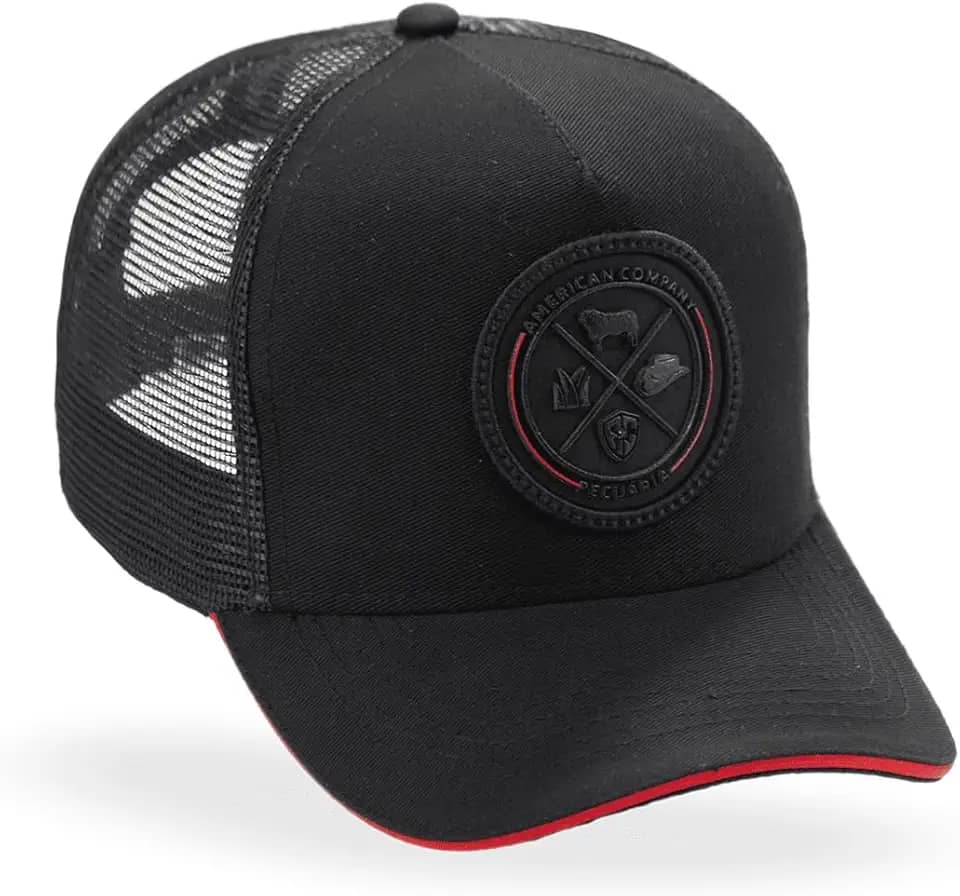 Boné Trucker Preto com Emblema Pecuária Country Preto/Vermelho