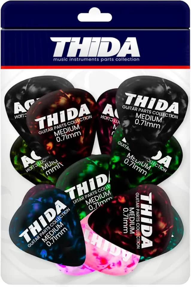 Kit Com 12 Palhetas Medium Celuloide Cores Variadas 0.71mm