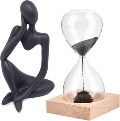 Kit Enfeite Decorativo Figura Abstrata Homem Pensador Reflex?o Ampulheta Decora??o Ambientes Casa Escrit?rio (Kit Ampulheta e Figura PD)