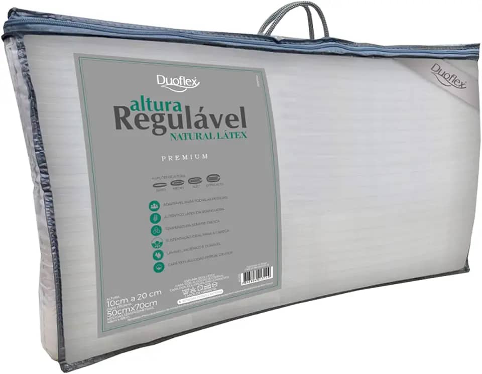 Travesseiro Duoflex Altura Regulável NATURAL LÁTEX PREMIUM, com 04 opções de altura, 50 x 70 cm