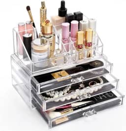 Organizador de Maquiagem em Acrílico 3 Gavetas com Bandeja Para Batom, Acrílico Store, Transparente, Médio