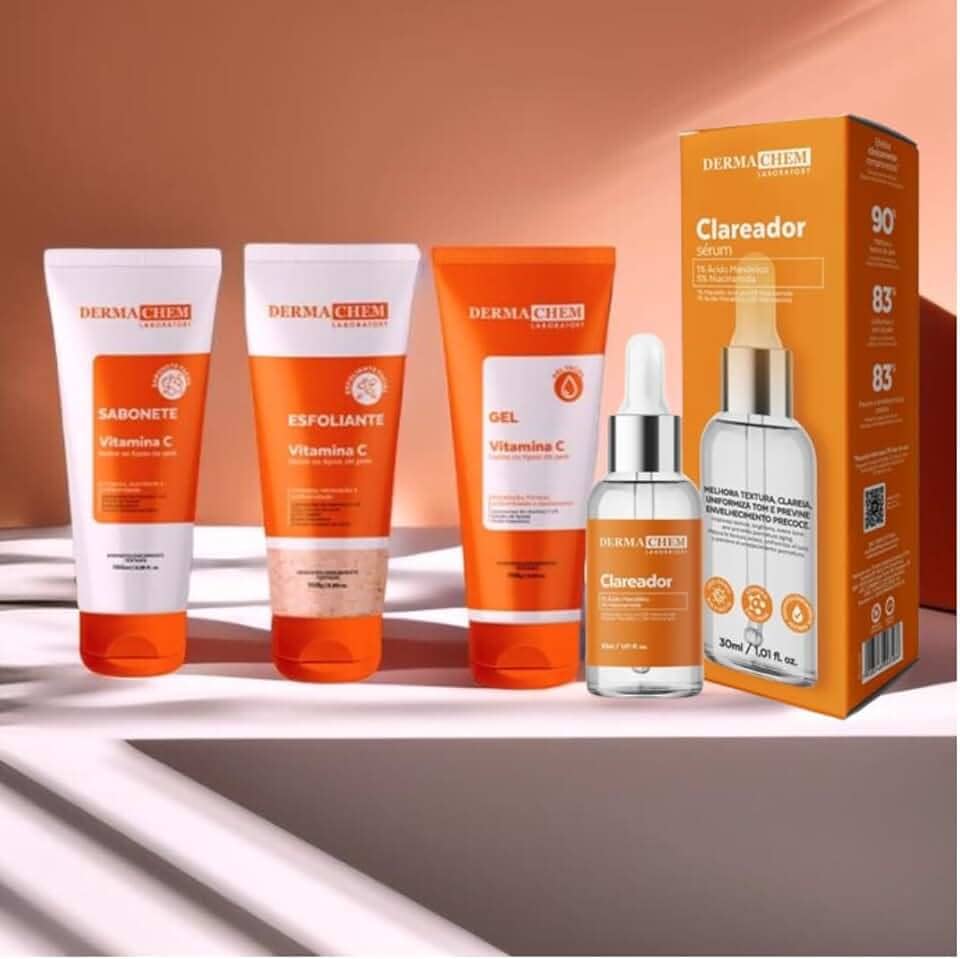 Kit Skincare Vitamina C Sabonete+Esfoliante+Gel Hidratante+Serum Clareador Dermachem