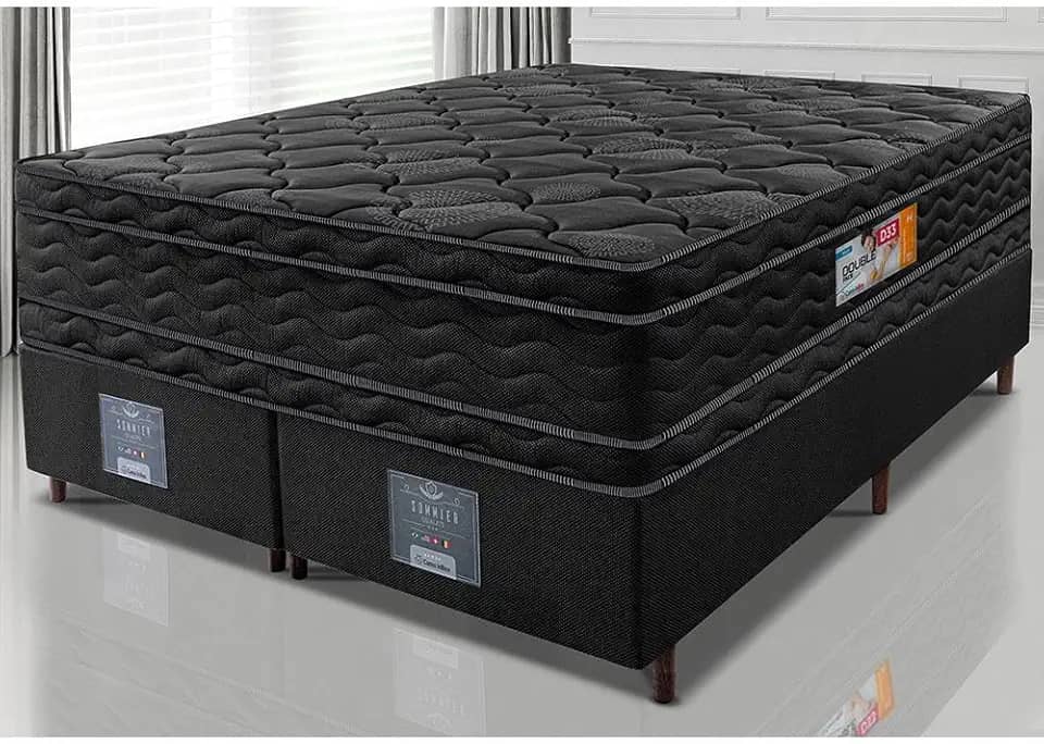 Cama Box King Colchão Ortofirm Black + Box 193x203x71 Double Face Espuma D33 Preto