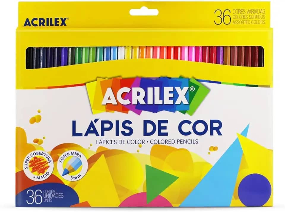 Lápis de Cor, Sextavado, 36 Cores, Acrilex