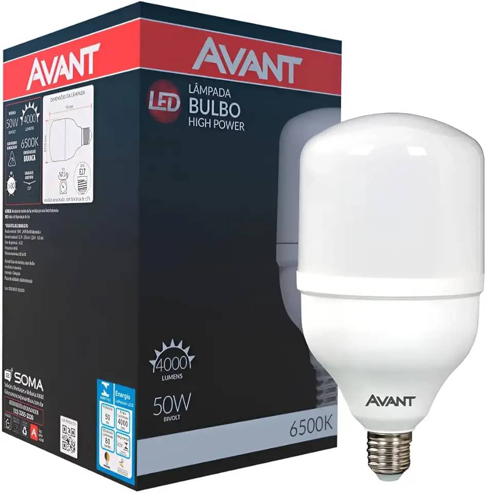 Lâmpada Bulbo HP LED, 50W, Luz branca 6500K, soquete E27, Bivolt, Avant