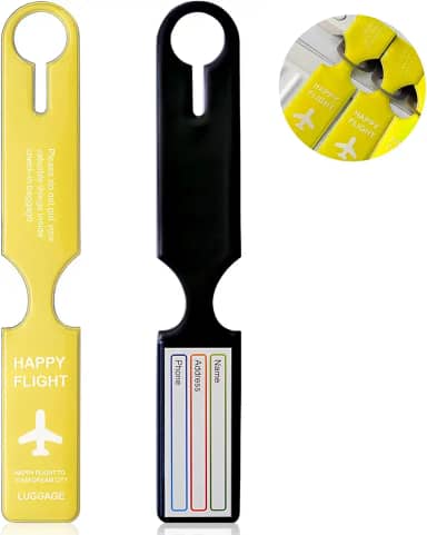 CPCOIN Etiquetas de bolsa para bagagem, pacote com 2, etiquetas personalizadas de PVC, etiquetas com nome de uma peça para mala de viagem, etiquetas à prova d'água para bolsa amarela