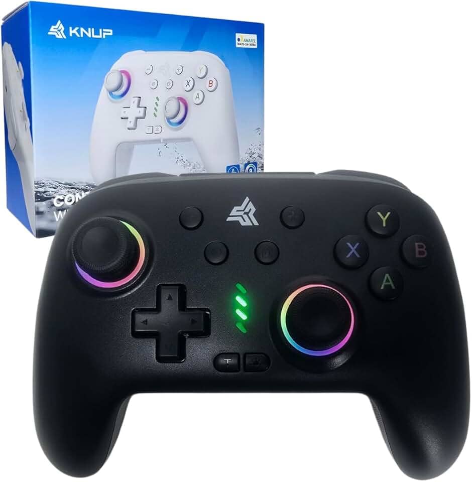 Controle Gamer Gamepad KP-GM038 Preto Com LED Iluminação RGB, Bluetooth, 16 Botões, Botão Macro Configurável Compatível com Android e PC Windows 10 e 11, iOS, Nintendo Switch Sem Fio Bluetooth Wireless Controle Manete com Vibração Dupla Joystick Com Sensor de Movimento