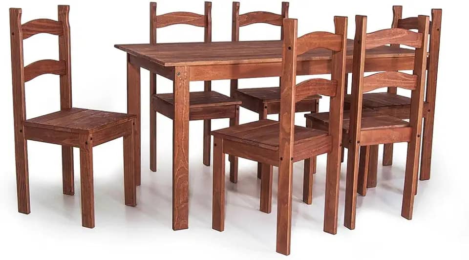 Conjunto Mesa de Jantar 6 Lugares com 6 Cadeiras em Madeira Maciça Chocolate - Móveis Britz