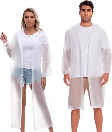 Ponchos de chuva reutilizáveis para adultos, mulheres, homens, pacote com 2 capas de chuva EVA, jaquetas de chuva portáteis embaláveis com capuz com cordão