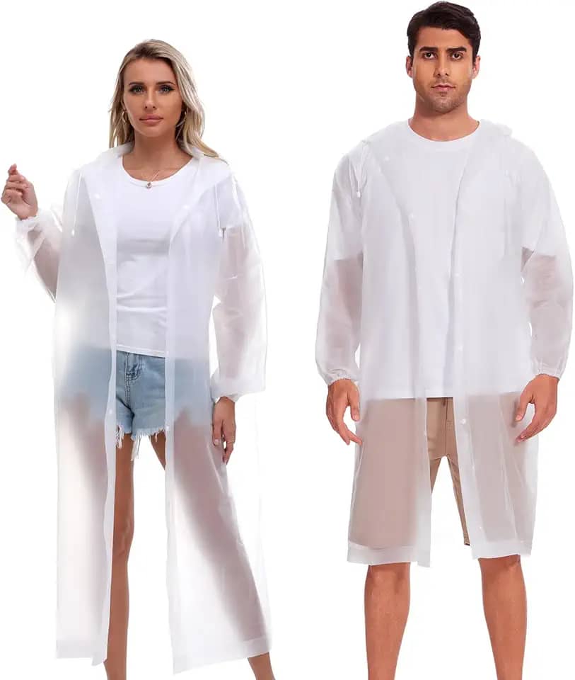 Ponchos de chuva reutilizáveis para adultos, mulheres, homens, pacote com 2 capas de chuva EVA, jaquetas de chuva portáteis embaláveis com capuz com cordão