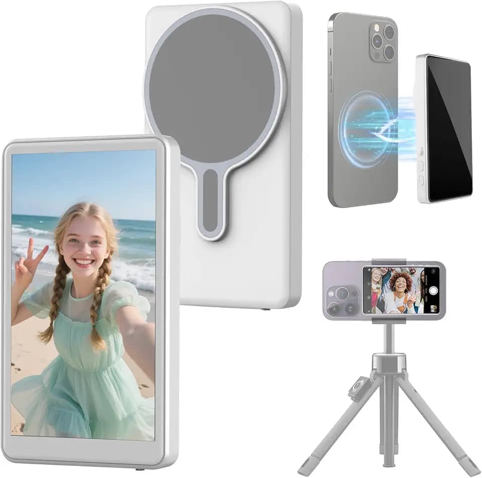Tela 4K 60FPS Phone Vlog Selfie, Monitor de Câmera Traseira com Controle Remoto Bluetooth, Compatível com iPhone Android, Gravação Sem Fio 1800mAh 5G para Selfie Vlog Sem Atraso, Transmissão ao Vivo