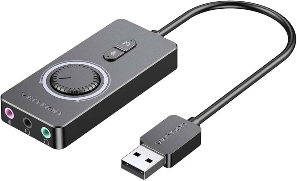 Placa de som USB, placa de som VENTION 3,5 mm, adaptador de áudio USB externo compatível com PC Windows 10, MAC, Linux, laptops, desktops, PS5