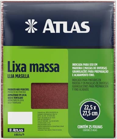 Atlas - Lixa para Massa com Grão 180 e Verso em Papel, Tamanho 22,5 x 27,5 cm