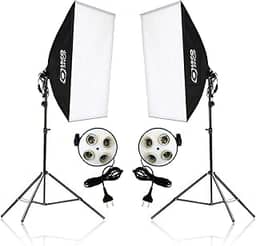 Kit Softbox Iluminação Contínua 2x 50x70cm com Tripés 2m e Soquete Quadruplo – Estúdio Fotografia, Vídeo, YouTube, Lives e Maquiagem