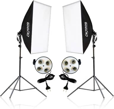 Kit Softbox Iluminação Contínua 2x 50x70cm com Tripés 2m e Soquete Quadruplo – Estúdio Fotografia, Vídeo, YouTube, Lives e Maquiagem