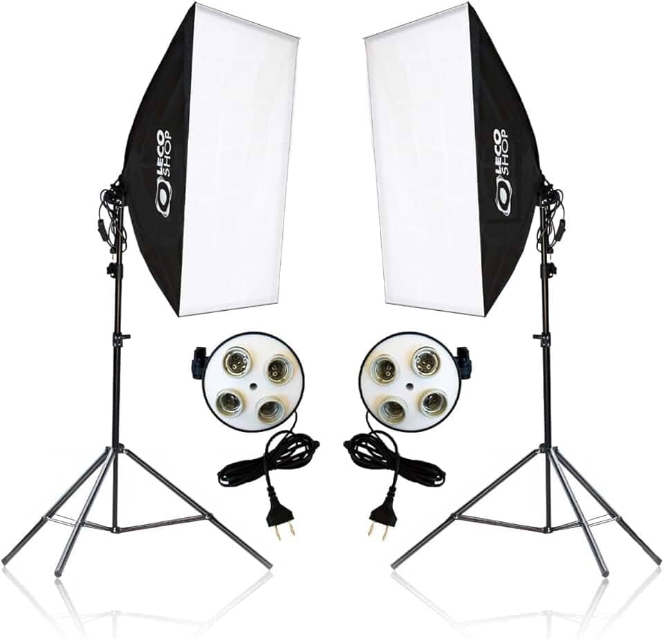 Kit Softbox Iluminação Contínua 2x 50x70cm com Tripés 2m e Soquete Quadruplo – Estúdio Fotografia, Vídeo, YouTube, Lives e Maquiagem