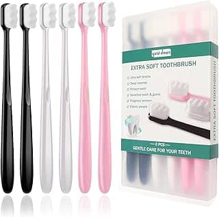 GoldDawn Escova de dentes extra macia para dentes e gengivas sensíveis, escova de dentes manual de micro pele com 20.000 cerdas ultramacias, excelente efeito de limpeza, perfeita para adultos e crianças (pacote com 6 cerdas brancas)