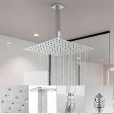 Ducha Chuveiro Slim Prateado Quadrado 20x20 Braço De Teto