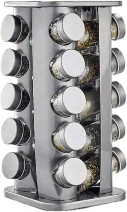 Porta Temperos Inox 20 Potes Suporte Giratório Quadrado MM House