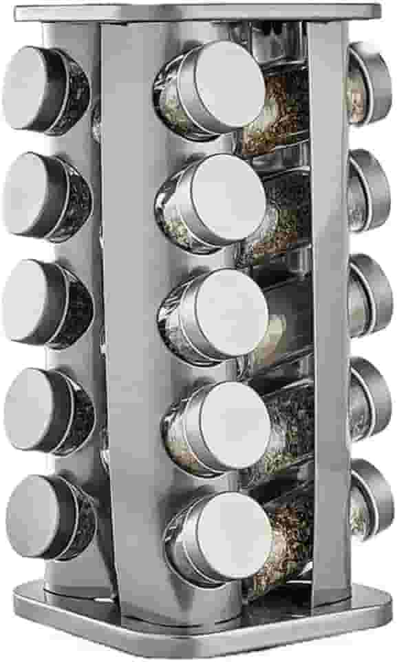 Porta Temperos Inox 20 Potes Suporte Giratório Quadrado MM House