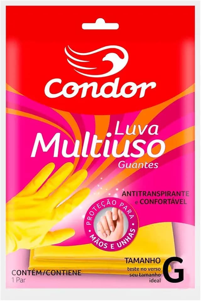Condor, Luva de Limpeza, Multiuso, Pontos Antiderrapantes, Antitranspirante e Confortável, Uso Interno e Externo, Tamanho G