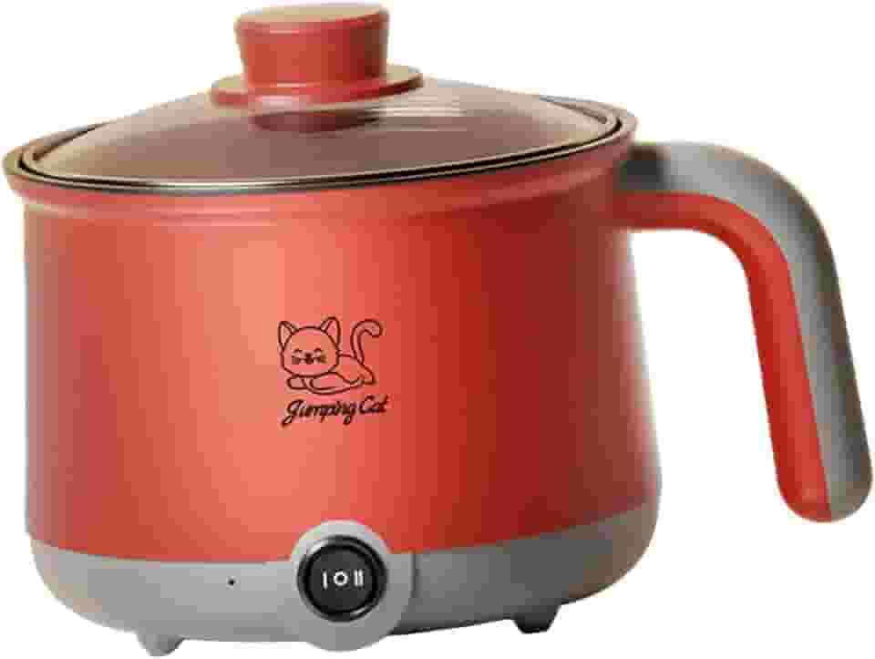 KLKCMS Cozinheiro elétrico de 1,8L para ramen e macarrão, panela multiuso ideal para aveia e bife, Cinza Vermelho