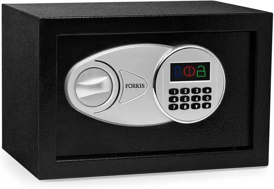 Cofre Digital Eletrônico Aço Senha E Chave 35x25x25cm, Preto, Forkis