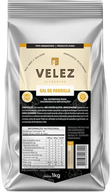 Sal De Parrilha VELEZ 1 Kg Churrasco Tipo Argentino