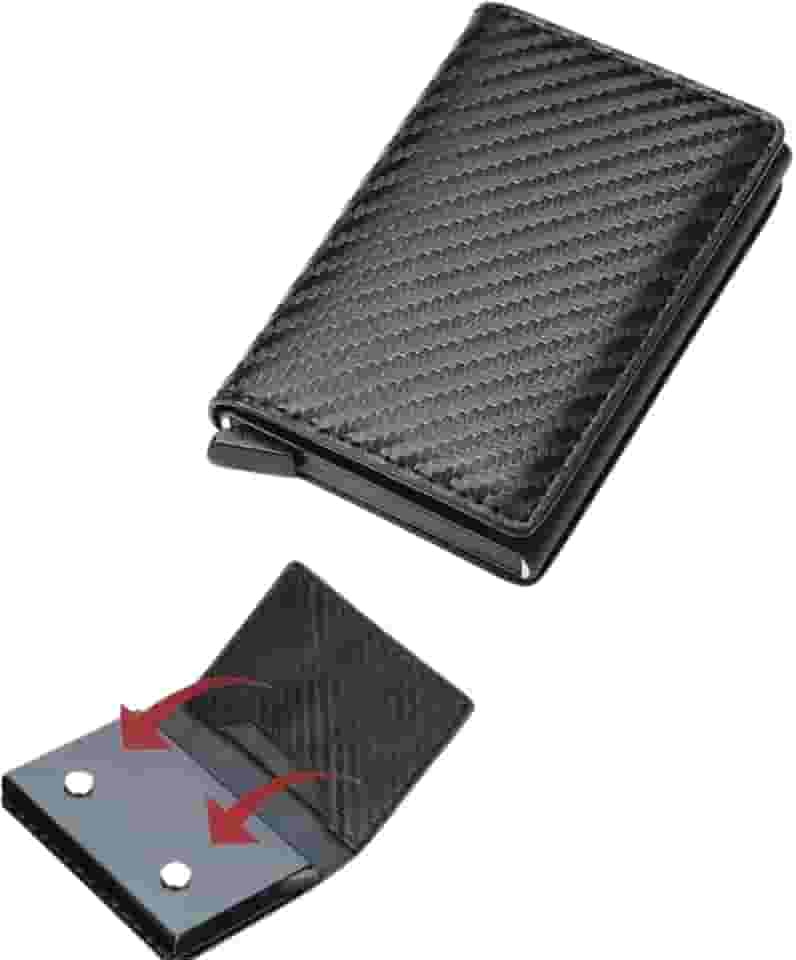Carteira Com Fecho Magnetico Imã Slim Magica Fibra De Carbano Porta Cartão Dinheiro Masculina Rfid Antifurto Automatica Pop Up Flysea