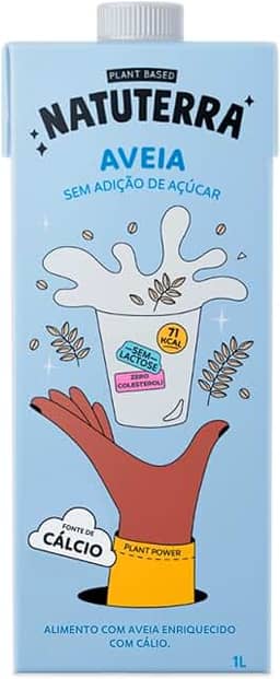 Leite de Aveia Natuterra 1L | Bebida Vegetal de Aveia Plant Based Sem Adição de Açúcar | Bebida sem lactose, colesterol e soja, fonte de cálcio | Perfeito para café, smoothies e criações culinárias