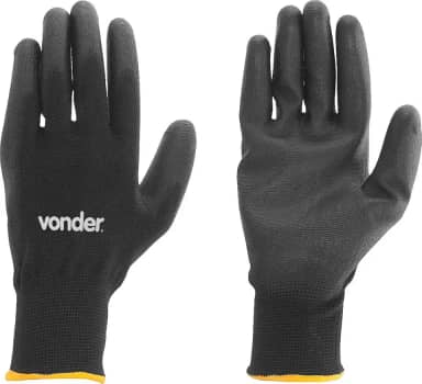 Vonder, Luva De Poliéster Com Poliuretano, Preta, Tamanho 8, Ppv 1008.