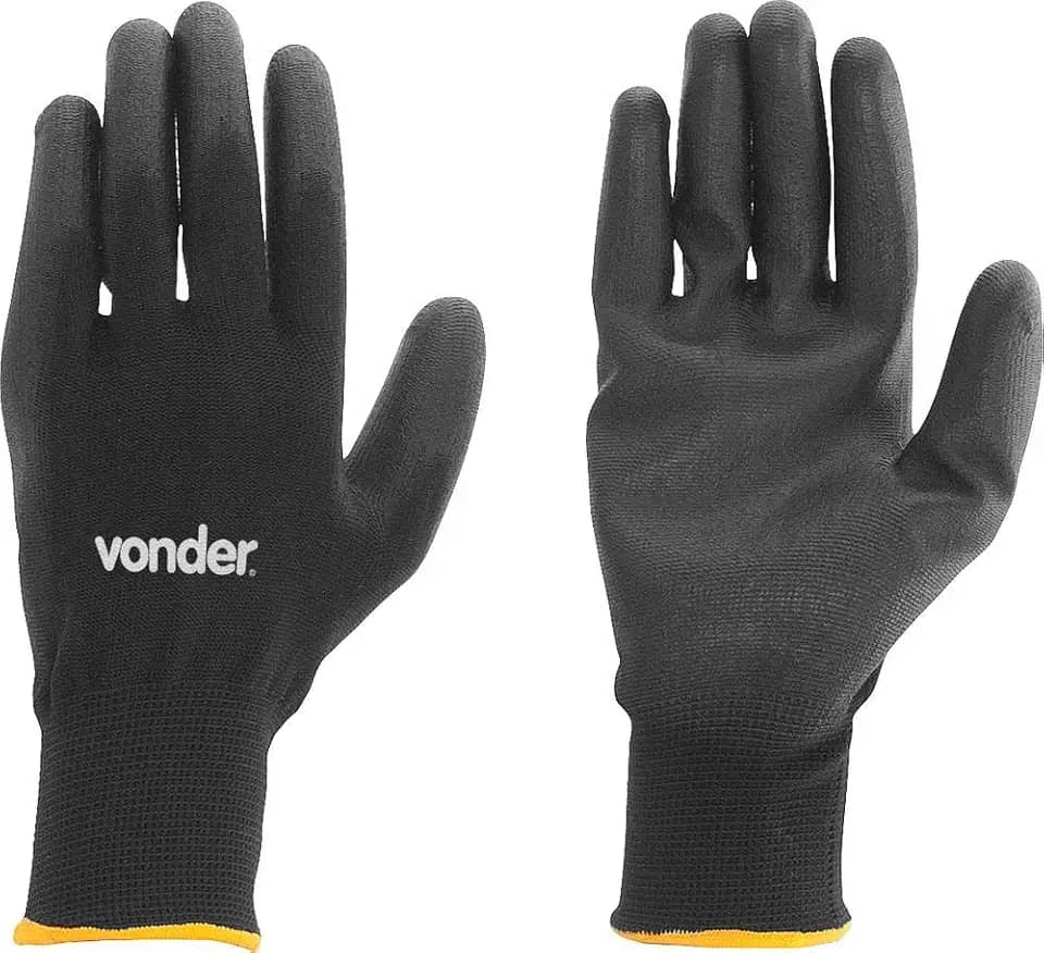 Vonder, Luva De Poliéster Com Poliuretano, Preta, Tamanho 8, Ppv 1008.