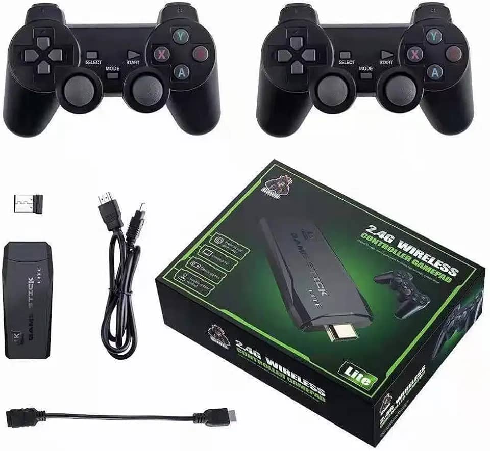 New Nostalgia Stick Game, Wireless Retro Stick Game Console, Built in 20000+ Games, Plug and Play Video Game Stick 4K High Definition HDMI Output for TV with Dual 2.4G Wireless Controllers(128G)