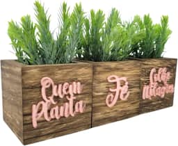 Trio Vasinhos Decorativos - Quem Planta Fé, Colhe Milagres - Acrílico Espelhado Rosê - Decoração de Salas e Ambiente Interior Enfeite de Luxo Elegante