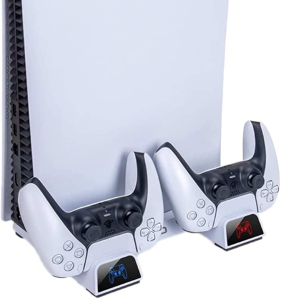 OIVO Suporte PS5 com ventosa de resfriamento e estação de carregamento de controle duplo para console Playstation 5 PS5, ventoinha com ventosa de resfriamento- cabo incluído