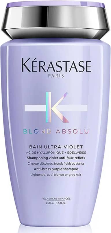 Kérastase Shampoo Blond Absolu Bain Ultra-Violet, Cabelos loiros, descoloridos, Hidratação, neutraliza os tons amarelados, Ácido Hialurônico, Flor de Edelweiss, 250 ml