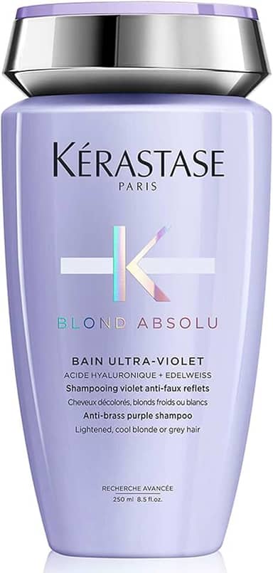Kérastase Shampoo Blond Absolu Bain Ultra-Violet, Cabelos loiros, descoloridos, Hidratação, neutraliza os tons amarelados, Ácido Hialurônico, Flor de Edelweiss, 250 ml