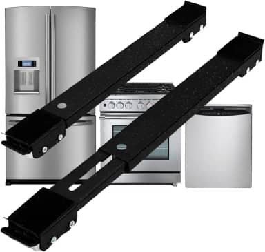 Suporte Ajustável com Rodízios para Eletrodomésticos, Capacidade 200kg, Compatível com Geladeira, Fogão e Máquina de Lavar Louças (Preto)