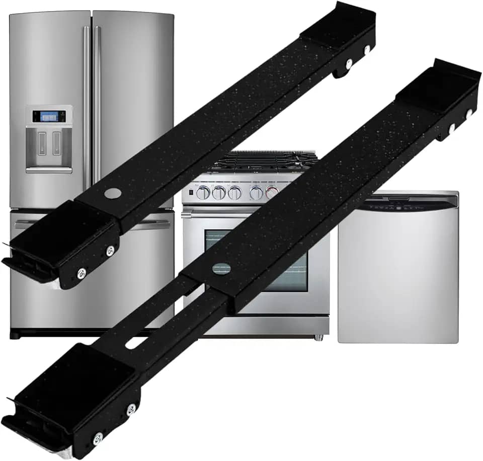 Suporte Ajustável com Rodízios para Eletrodomésticos, Capacidade 200kg, Compatível com Geladeira, Fogão e Máquina de Lavar Louças (Preto)