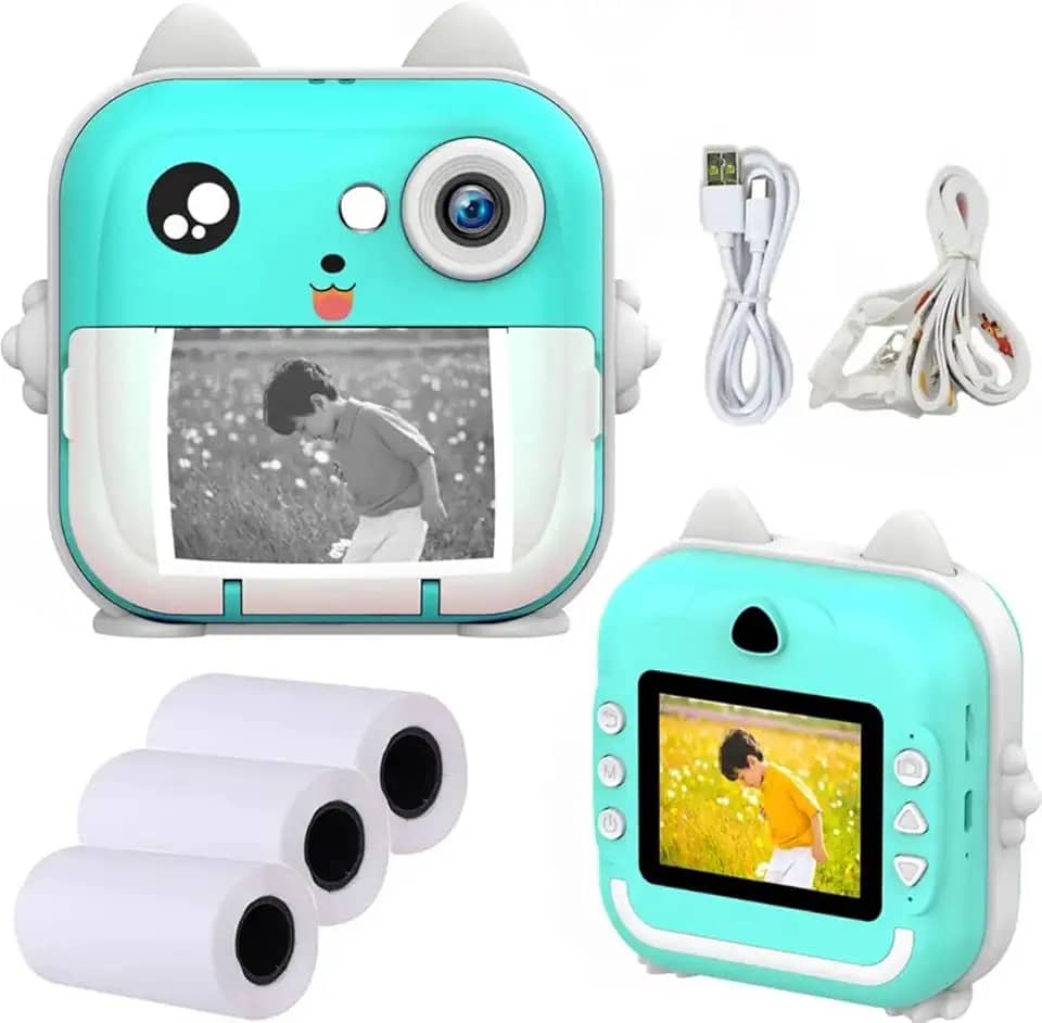 Câmera para crianças | câmera digital para selfies,Câmera infantil HD 1080P portátil com impressão na hora sem tinta, câmeras vídeo filmadora infantil para meninas meninos 3 a 12 anos (AZUL CELESTE)