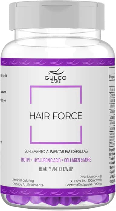 Hair Force - Cabelo, Pele e Unhas - Biotina Alto Teor, Colágeno, Vitaminas e Minerais Essenciais - 60 Cápsulas, Suplemento Alimentar GULCO CARE
