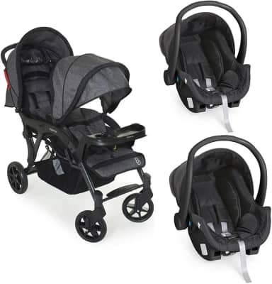 Carrinho para Gemeos Doppio II Grafite + 2 Bebê Conforto - Galzerano