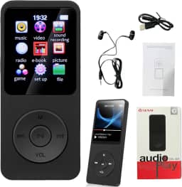 MP3 MP4 Player Portátil Reprodutor de Música Ultrafino MP3 Player Bluetooth Gravador de voz Reprodução de Vídeo Suporte Cartao de Memoria de Até 128 GB(Preto)