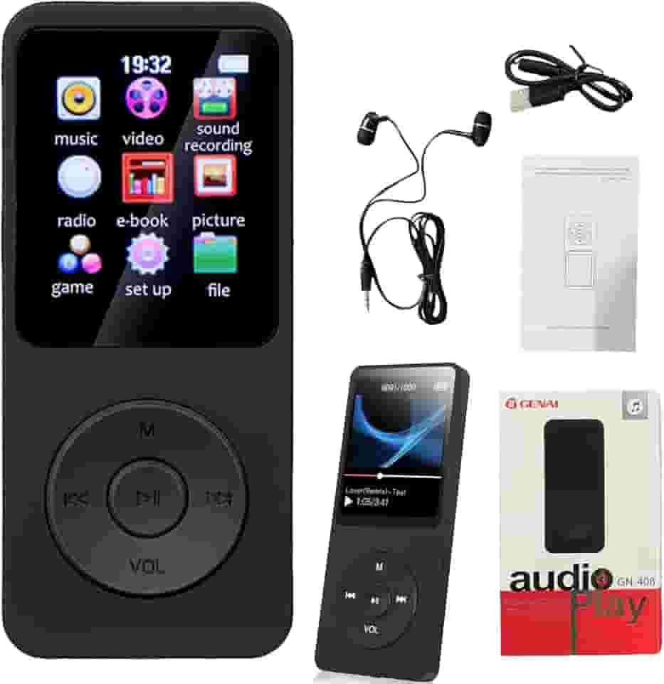 MP3 MP4 Player Portátil Reprodutor de Música Ultrafino MP3 Player Bluetooth Gravador de voz Reprodução de Vídeo Suporte Cartao de Memoria de Até 128 GB(Preto)