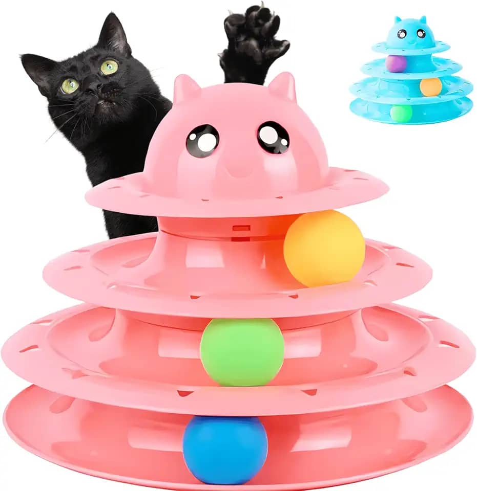 Torre de Bolinha Interativa para Gatos PATO.PET - Brinquedo Inteligente para Gato, Enriquecimento Ambiental, Design Inovador, Divertido e Durável (Rosa)