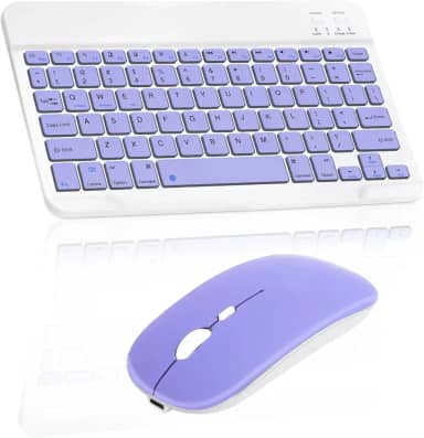 Combo Teclado e Mouse Bluetooth Sem Fio, Ultrafino e Recarregável - Compatível com Tablets Android, iPhone, iPad, Windows Surface e Mais (Roxo)